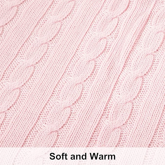 NTBAY 100% Pure Cotton Oversize (60x80) Cable Knit Throw Blanket, Super Soft Warm Knitted Throw Blanket for Bed, Sofa, Chair, Couch - Extra Cozy, Machine Washable, Comfortable Home Decor, Baby Pink