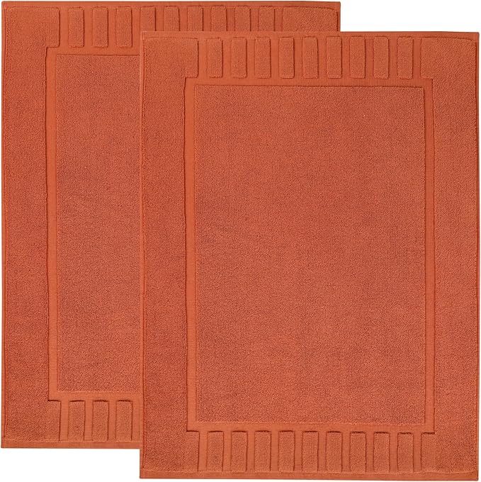 Superior 100% Cotton Bathmat Set, Bath Mats, Bathroom Decor, Shower, Bathtub Essentials, Home Accessories, Washable Rug, No Backing, Heavyweight, Leo Collection, Set of 2, 22" x 35", Copper