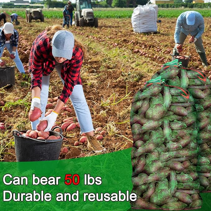 SATINIOR 60 Pcs Large Mesh Storage Produce Bags 21'' x 32'' Mesh Onion Bags 50 Lbs Reusable Vegetable Storage with Drawstring Potato Sacks for Onion Potato Citrus Fruit Produce Firewood