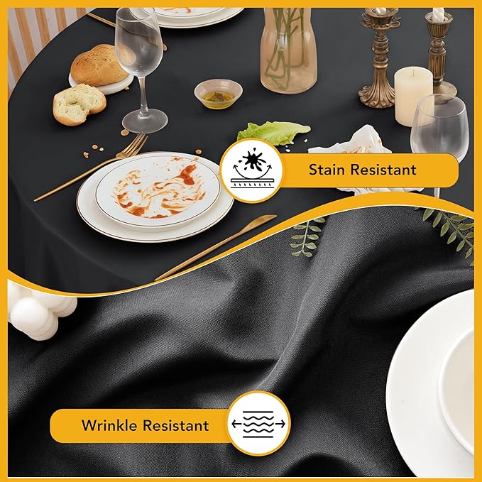10-Pack Black Round Tablecloths, 108 Inches, Stain-Resistant Polyester for 4-5 Ft Round Tables - Washable Table Covers for Weddings, Banquets, Birthday Parties, Events