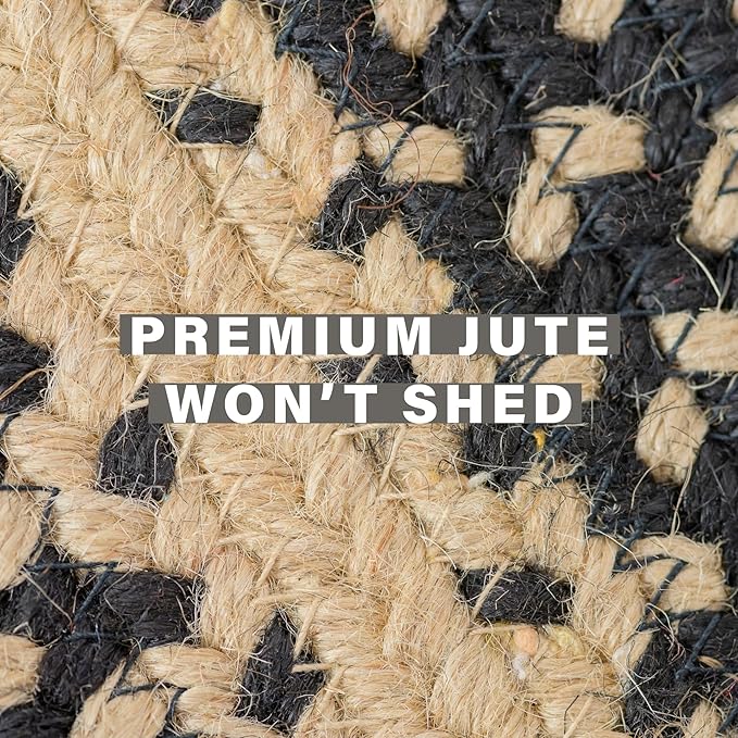 Homespice Manchester Black Braided Area Rugs, Jute, 8x10' Rectangle - Perfect Country Primitive Decor for Dining Room, Bedroom, Everywhere
