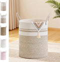 SunNewt Tall Laundry Basket with Handles, 53L Portable Dirty Clothes Hamper, Boho Cotton Rope Storage Bin for Blankets Kids Toys Gifts, Decorative Organizer for Nursery Bedroom Bathroom, New Brown