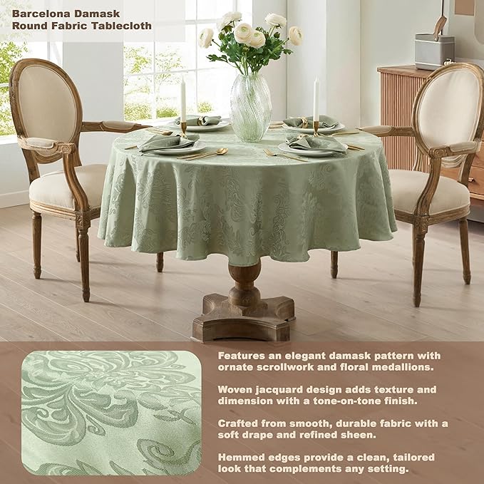 Newbridge Barcelona Damask Fabric Napkins, Set of 4, Sage Green – No Iron, Soil Resistant Cloth Napkins for Dining, Parties and Holidays