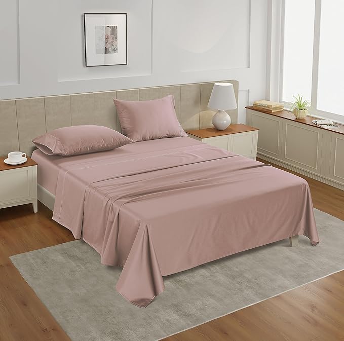 LANE LINEN California King Bed Sheets – 450 Thread Count Soft Sateen Sheets, Naturally Cooling & Breathable, 15” Deep Pocket Fully Elasticized Fitted Sheet, Hotel Bedding & Pillowcases, Sepia Rose