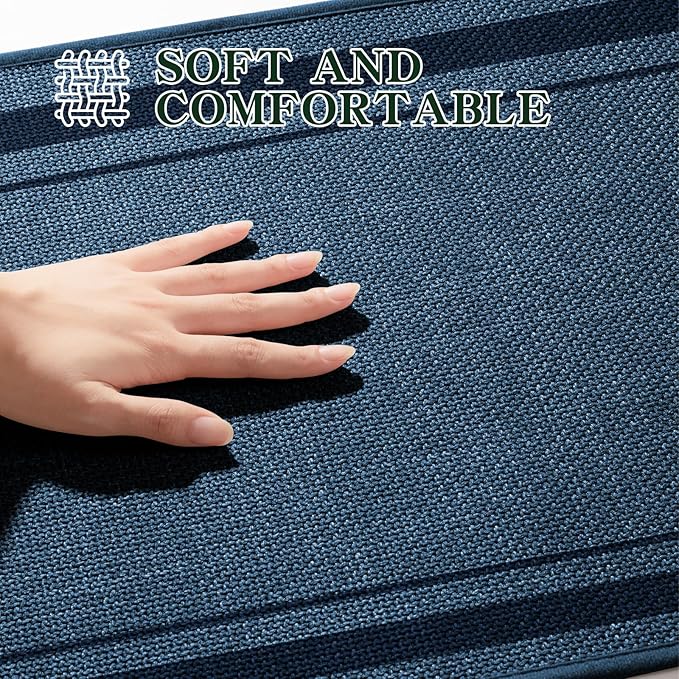 chakme Bathroom Rugs Mat 32x17, Ultra Thin Non Slip Bath Mat Quick Dry Absorbent Bath Mat for Bathroom, (Dark Blue, 32"x17")