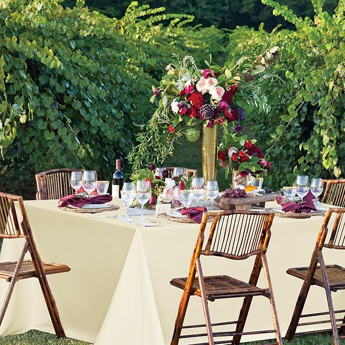 sancua Rectangle Tablecloths for 8 Foot Tables, 6 Pack - Washable Polyester Fabric Table Cloth for Wedding Party, Birthday, Banquet Reception, 60x120 Inch, Beige