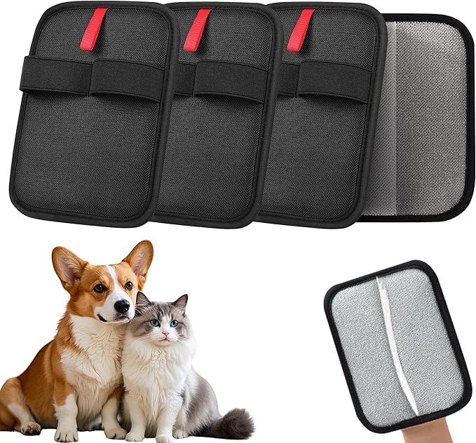 Liznkjious Pet Hair Removal Gloves, 4 Pack Reusable Washable Electrostatic Grooming Mitts for Cats & Dogs, Pet Fur & Lint Remover for Furniture, Carpet & Car Seat