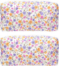 PAZIMIIK 2PCS SET Vintage Quilted Makeup Bag Cosmetic Pouch for Brushes Pencils and Travel Make Up Accessories for Women and Girls,Little flower