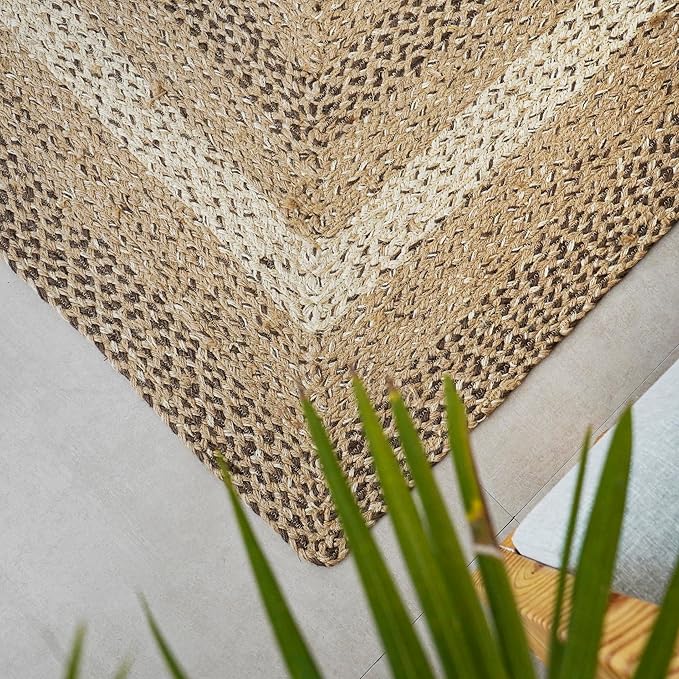 Traditional Jute Braided Rug, Rustic Country Décor for Kitchen, Living Room, Dining Room, Bedroom, Coastal Beige, 4'X6'