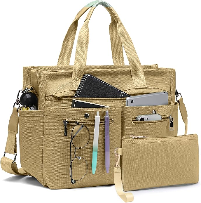 Women's Large Canvas Tote Bag Set (2PCs) - Ideal for Laptop, Hobo, Crossbody, Handbag, Travel, Gym & Work