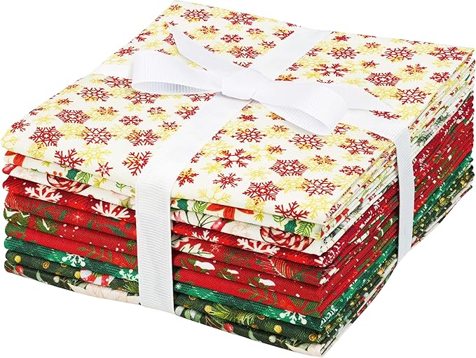 Craftido -25 Options- 100% Cotton Quilting Fabric Bundles 10pcs Fat Quarters 18”x21”-Medium Weight 5.2 oz- Soft Cotton for Quilting, Sewing Project, Patchwork, DIY Crafts – Winter Christmas