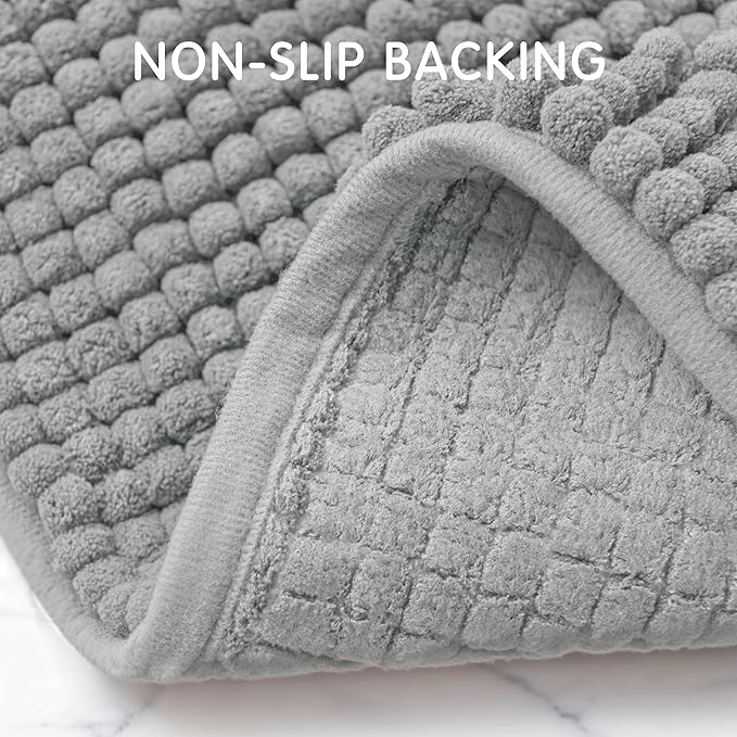 SUBRTEX Bathroom Rugs Chenille Bath Rug Soft Short Plush Bath Mat Soft Shower Mat Water Absorbent Shower Mat Quick Dry Machine Washable(Light Gray,16" x 24")