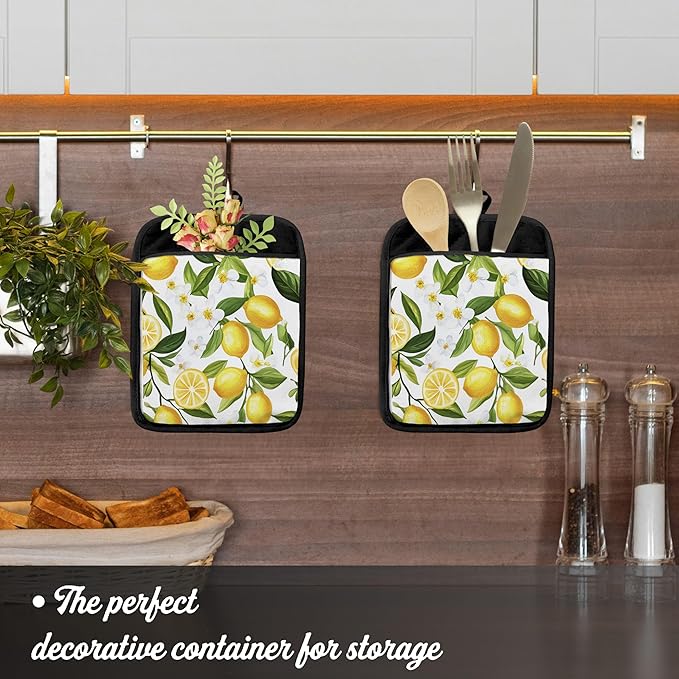 Lemon Gifts Pot Holders with Pockets, Yellow Lemon Fruit Pot Holders Heat Resistant Oven Mitts Hot Pads for Kitchen Baking Cooking,Potholders for Kitchens