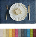 Softalker Faux Linen Placemats Set of 6-12 x 18 Inch, Heat Resistant Double Layered Durable Burlap Farmhouse Place Mats, Non-Slip Washable Rustic Table Mats for Dining, Kitchen, Party（Navy Blue