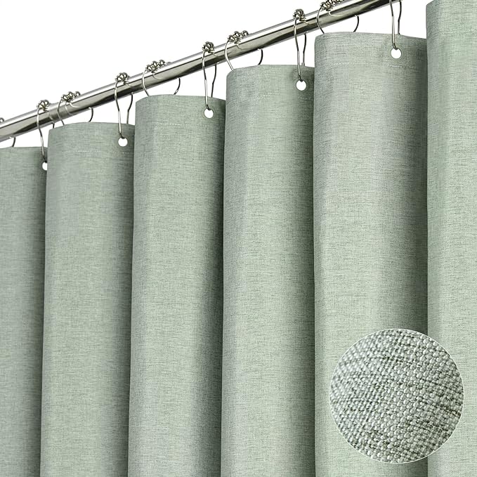 BTTN Extra Wide Shower Curtain - 108x72 Inch Linen Textured Waterproof Fabric Shower Curtain Set with 18 Plastic Hooks, Large Modern Decorative Shower Curtains for Bathroom and Bathtub - SageGreen