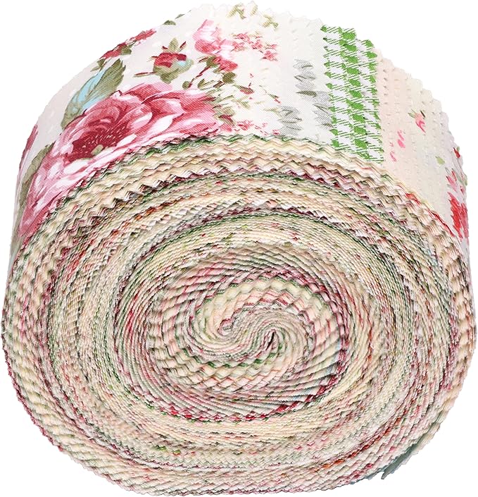 Hanjunzhao Jelly Roll Fabric Strips for Quilting, Crafting, and Sewing, 42 Strip Jelly Rolls Fabrics Clearance, Soft Cotton for Blanket, Rug, Upholstery, Home Decor, and Purse Making, Vintage Floral