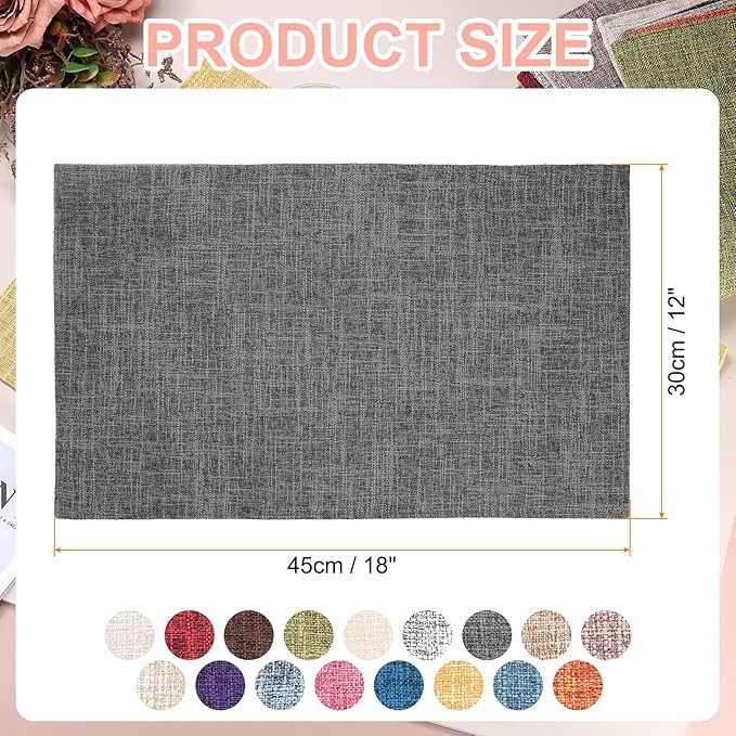 HARFINGTON 4pcs Linen Fabric Placemats 12" x 18" Polyester Rectangle Place Mats Machine Washable Heat Resistant Kitchen Table Mats for Outdoor Indoor Party Family Holiday, Gray