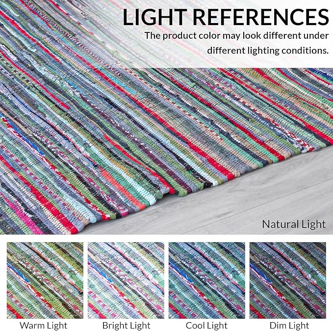 HOMEMONDE Chindi Runner Area Rug 2x8 feet Recycled Soft Cotton Rugs Hand Crafted Reversible Boho Home Decor for Kitchen, Entyrway, Bedroom, Living Room - Multi Green