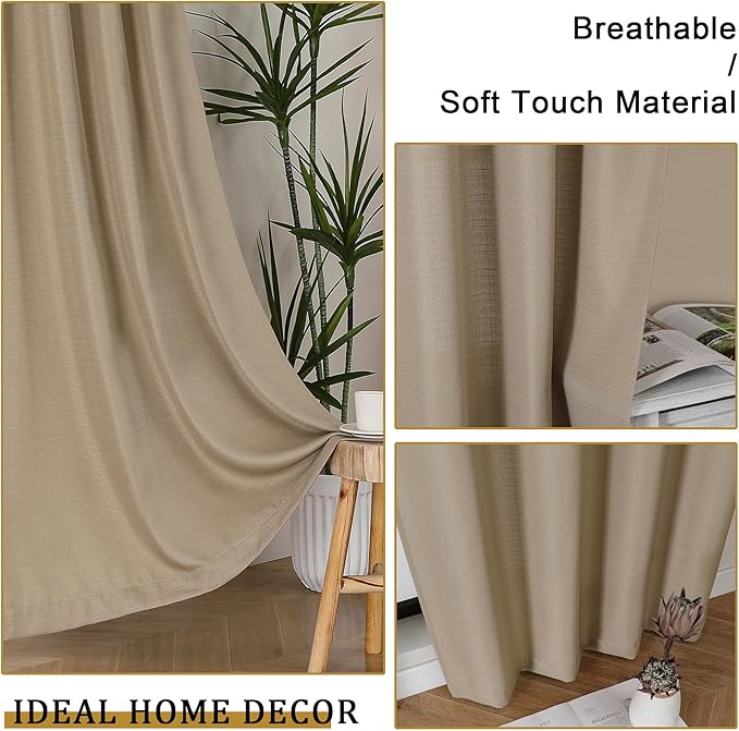 Lecloud Bessie Camel Curtains 72 Inches Long 2 Pcs, Rod Pockets Light Filtering Faux Linen Textured Living Room Curtains for Bedroom Decor, Window Drapes for Dining Room, Each Panel 40" W x 72" L