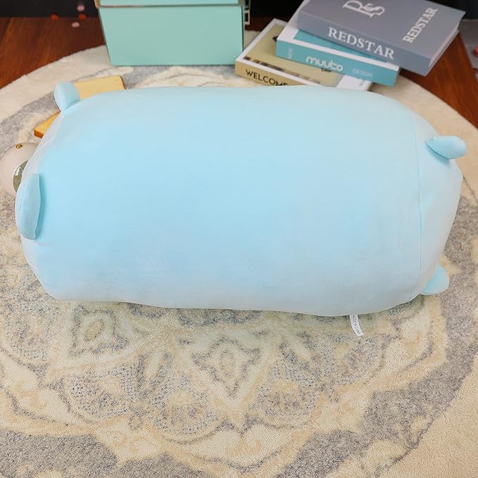 TemBe 23.6 inch Cute Large Bear Plush Stuffed Animal Pillow, Very Soft Squish Mellow Hugging Toy Gifts for Bedding, Kids Sleeping Cute Pillow (Blue Bear)