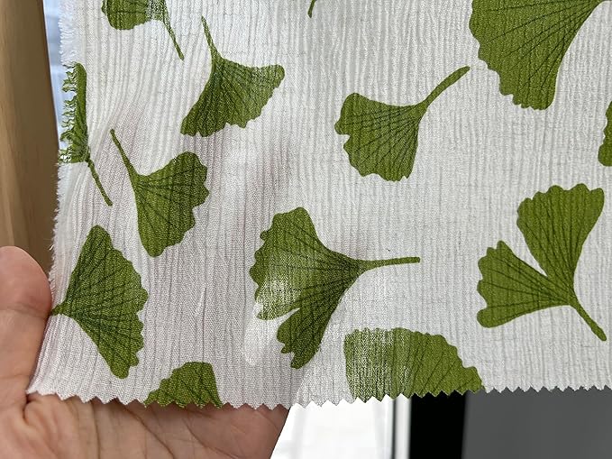 Linen Rayon Blend Fabric by The Linen Lab – Lightweight, Soft, Pre-Washed Material for Sewing, Clothing, Crafts & DIY (3 Yard pre Cut, Green Ginkgo with Subtle Wrinkle Effect)