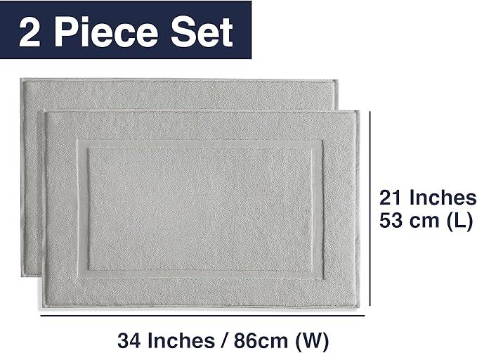 Casual Living Grey Cotton Bath Mats, Set of 2 Towel Mats for Bathroom Floor, Banded Absorbent Cotton Bath Rugs, Washable, Bathroom Accessories, 34-inch x 21-inch, Grey
