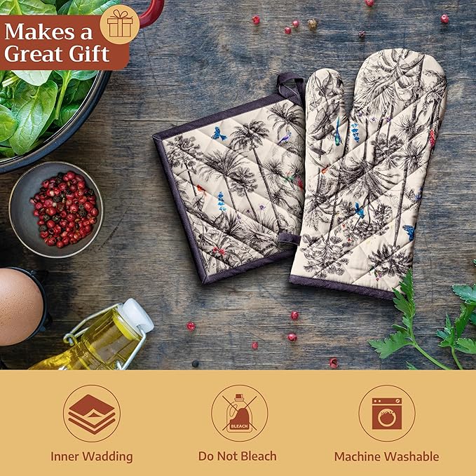 Maison d' Hermine Pot Holders 100% Cotton Heat Resistant Potholders 8" x 8" Hot Pads with Loop for Thanksgiving Christmas Decorations BBQ Cooking Baking Handling Hot Pans (Pack of 1, Amazonia)