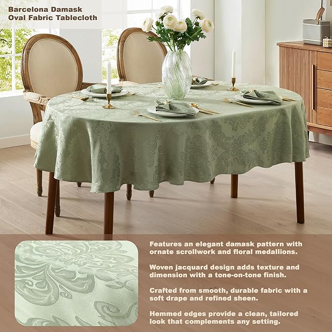 Newbridge Barcelona Damask Fabric Napkins, Set of 4, Sage Green – No Iron, Soil Resistant Cloth Napkins for Dining, Parties and Holidays