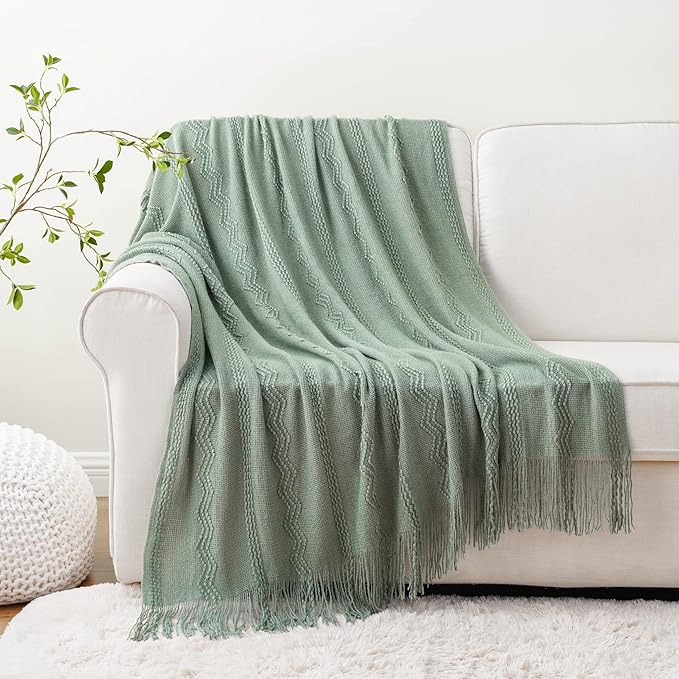 BATTILO HOME Sage Green Throw Blanket for Couch, Sage Green Decor, Knit Throw Blankets for Bed, Spring Throw Blanket Light Blue, 50"x60"