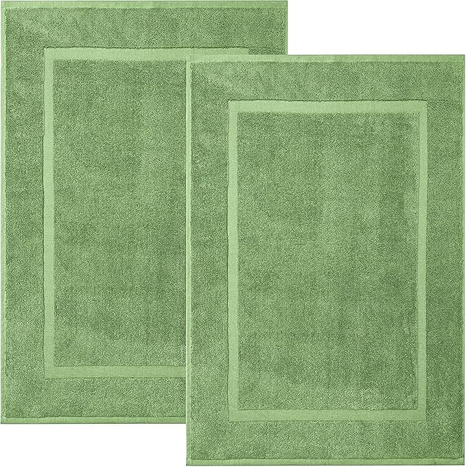 RIVERSIDE Bath Mat Set of 2 - Green Bath Mats 21x34 Inches, Not a Bathroom Rug, 100% Ring Spun Cotton, Super Soft & Highly Absorbent Bathroom Floor Mats