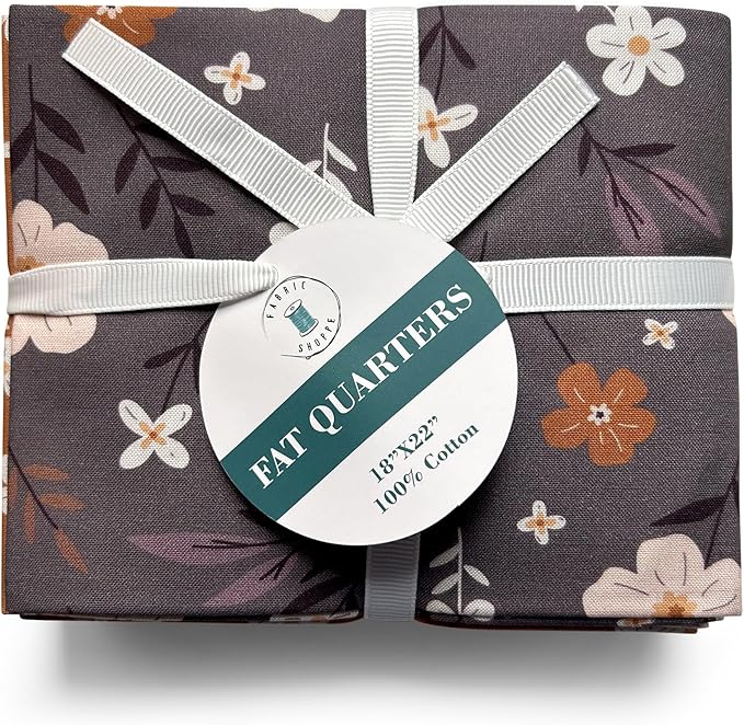 10-Pcs Fat Quarters Fabric Bundles of 100% Soft Cotton, 18" x 22" - Moody Blooms Floral Fabric Squares for Patchwork, Quilts, Pillow Covers & More - DIY Handmade Crafts & Home Décor