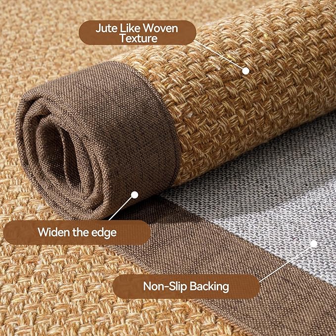 Washable Hallway Runner Rug 2x8 Jute Like Kitchen Runner Mat Rugs Non Slip, Woven Soft Entryway Farmhouse Runner Boho Floor Carpet for Indoor Laundry Hall Backdoor Bedroom Living Room, Brown