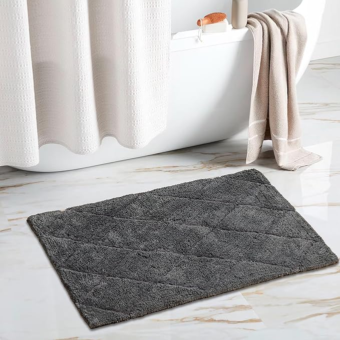 C23 Luxury 2200 GSM Heavyweight Bath Mat | 100% Tufted Cotton | 20"x32" Gray Yellow Thick & Plush Bathroom Rug | Ultra-Absorbent, Quick Dry, Anti-Slip Natural Latex Back, Machine Washable, 1 Piece