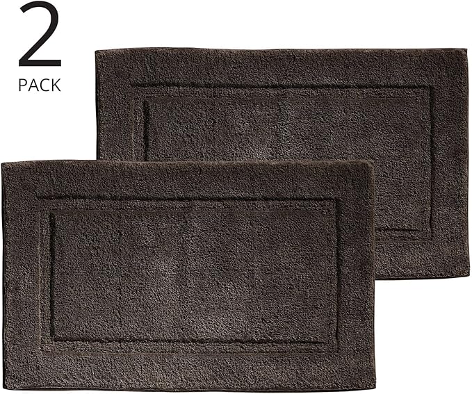 mDesign 100% Cotton Bath Mat - Soft Hotel-Style Rectangular Bathroom Floor Rug - Plush, Water Absorbent Cloth Bathmat for Outside Bathtub/Shower, Machine Washable Cotton Bath Rug - 2 Pack - Dark Brown