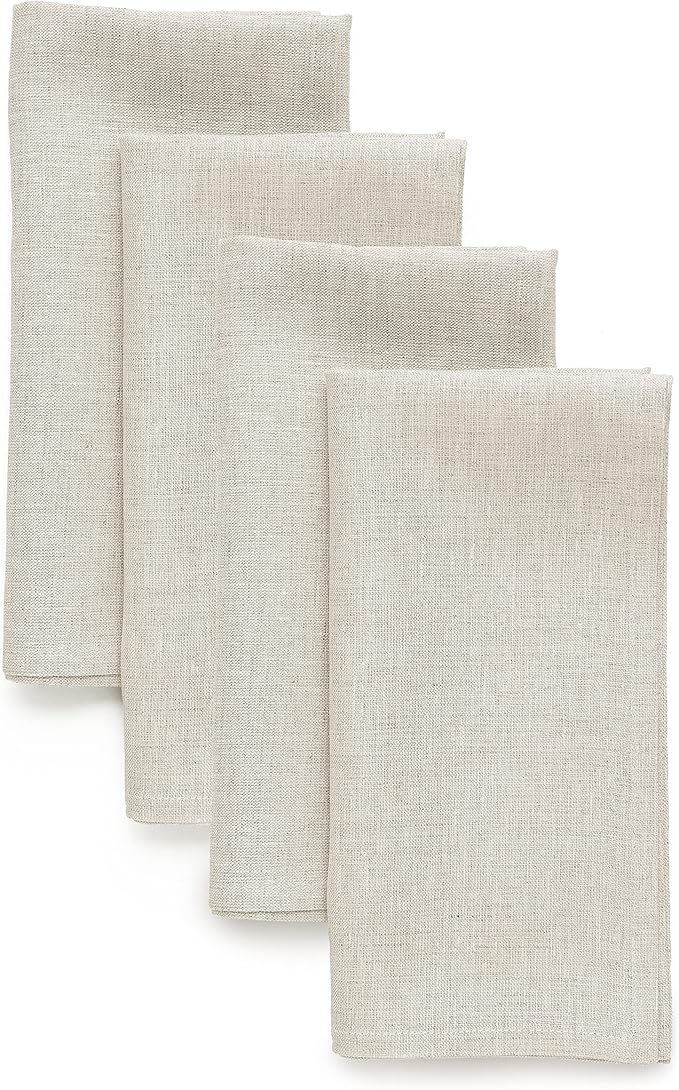 Solino Home Linen Cloth Napkins Set of 4-100% Pure Linen Light Natural Dinner Napkins 20 x 20 Inch for Spring, Easter - Athena, Handcrafted and Machine Washable