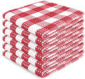 Blue Needles Waffle Weave Check Plaid Dish Cloths, 12x12 Inches 100% Cotton Set of 6 Dish Towels for Kitchen, Ultra Soft & Absorbent Kitchen Towels for Quick Drying Spring Summer - Burgundy & White