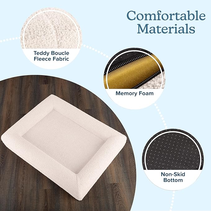 Orthopedic Pet Bed - 33in Medium Dog Bed with Supportive Bolster, Nonslip Bottom, and Removable Washable Cover - Memory Foam Puppy Bed for Medium Dogs - Dog Products by PETMAKER (Cream)
