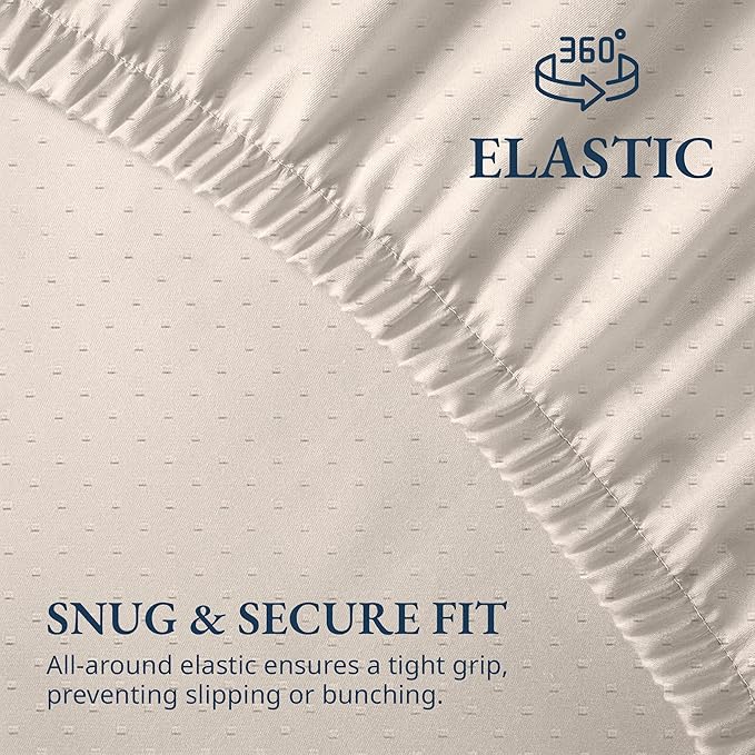 Lane Linen 100% Egyptian Cotton Twin XL Size Fitted Sheet Only (39"x81" + 15") - Elegant Sateen Weave, Ultra Soft, Breathable, Highly Durable, Deep Pockets Upto 17" - Swiss Dot Ivory