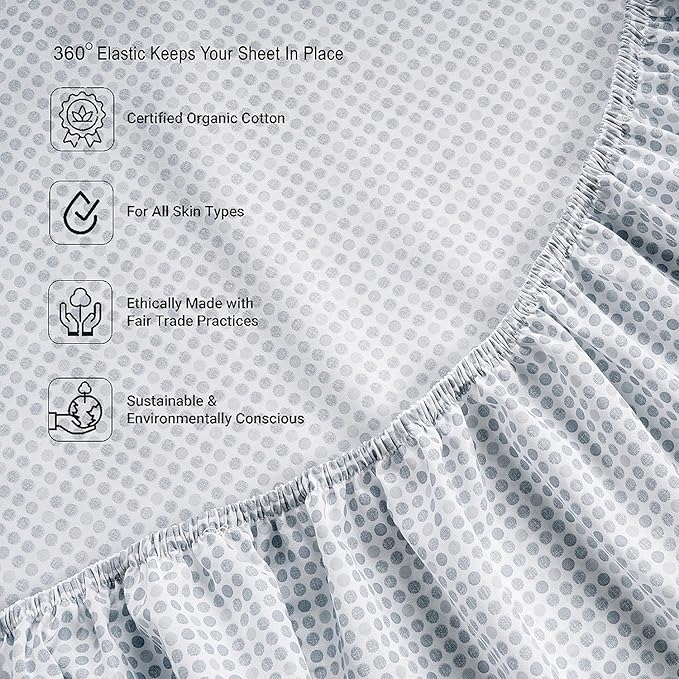 LANE LINEN Full Size Fitted Sheet, 100% Organic Cotton, 3Pc Set (1 Fitted Sheet,2 Pillowcases), Percale Weave, Bottom Sheet, Breathable, Fits Mattress Upto 15" Deep - - Polka Dot(No Flat Sheet)