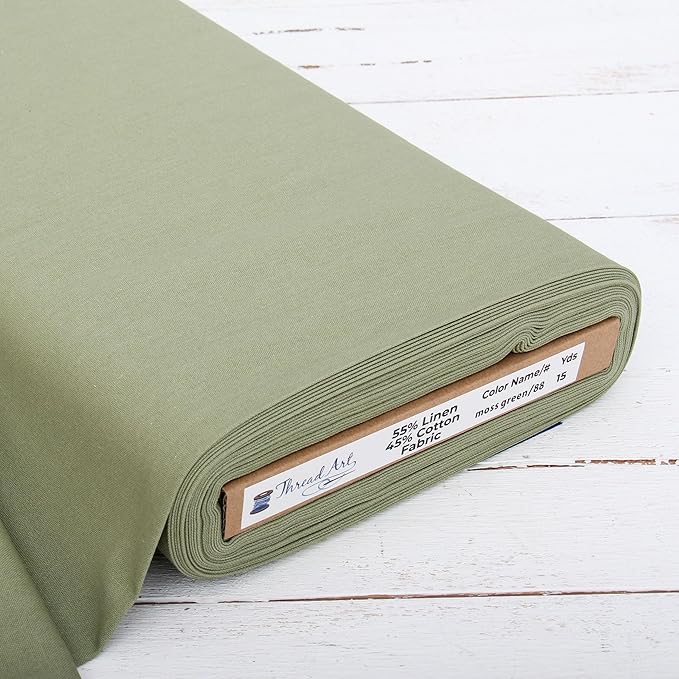 Threadart Linen Fabric by The Yard - Premium Cotton Linen Fabric for Embroidery, Cross Stitch, Apparel, Canvas, Home Décor- 55" Width - Moss Green