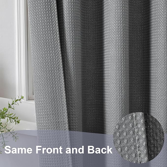 OWENIE Grey Shower Curtain 96 Inch Extra Long, Waffle Weave Textured Fabric Bathroom Curtains, Water Repellent Thick Soft Hotel Spa Luxury Elegant Bath Curtain, Machine Washable, Grey, 72x96 Inch