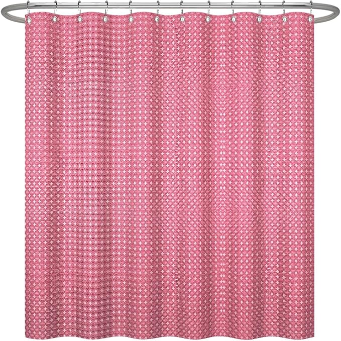 ggaimwf 36x72 Inch Solid Color Shower Curtain for Bathroom Waffle Bath Water Resistant Fabric Curtains Blush Pink Modern Thick Shower Stall Curtain with Metal Hooks