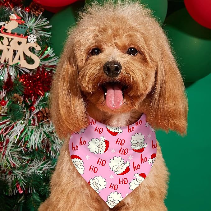 Christmas Dog Bandanas Reversible 2 Pack Small, Cute Santa Claus Dog Paw Tree Snowman Christmas Pet Bandanas Set Adjustable Triangle Winter Xmas Holiday Scarves for Small Medium Boy Girl Dogs