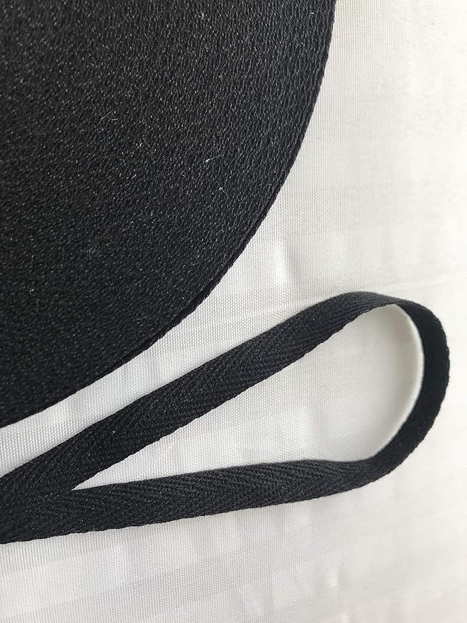 QIANF Eco Friendly Twill Tape Ribbon 100% Cotton Black 5/8 Inch Wide 50 Yard Roll Herringbone Tape(5/8 Inch-50Yard, Black)