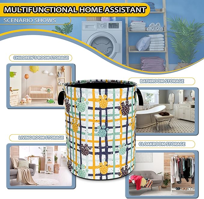 NUTAINLA Paw Prints Laundry Basket Cat Dog Pet Paw Foldable Oxford Cloth Funny Tote Bag Laundry Hamper Clothes Storage Bucket Toy Organizer For Bathroom/Laundry Storage/Bedroom 18.9x16.5 Inch