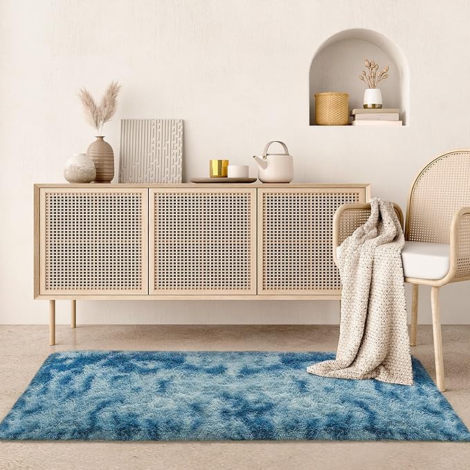 2x6 ft Soft Blue Runner Rugs for Bedroom Living Room Blue Fluffy Rug Plush Shag Carpet Non Slip Washable for Nursery Dorm Fuzzy Bedside Rug Runner for Kids Girls Room Home Decor