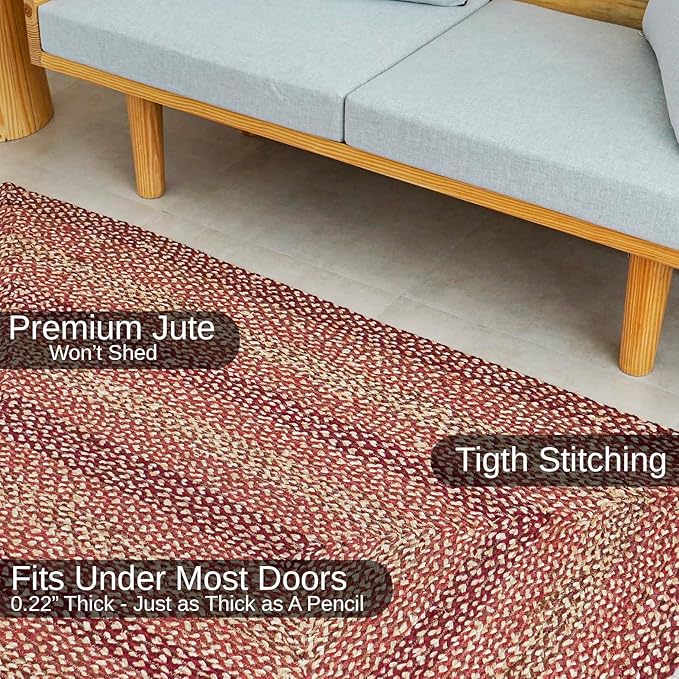 Traditional Jute Braided Runner Rug, Rustic Primitive Country Décor for Kitchen, Entryway, Hallway, Bloom, 2'6"X12'