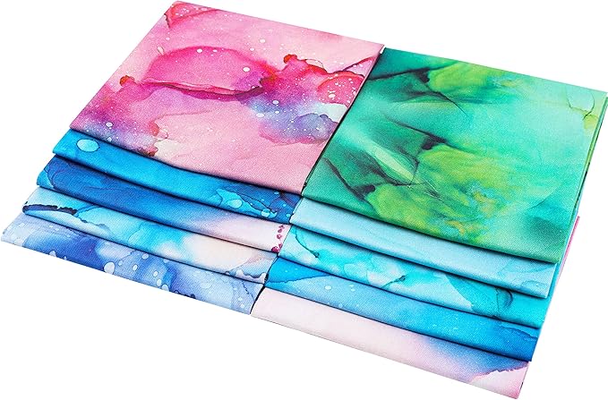 Craftido -25 Options- 100% Cotton Quilting Fabric Bundles 10pcs Fat Quarters 18”x21”-Medium Weight 5.2 oz- Soft Cotton for Quilting, Sewing Project, Patchwork, DIY Crafts - Rainbow Inks