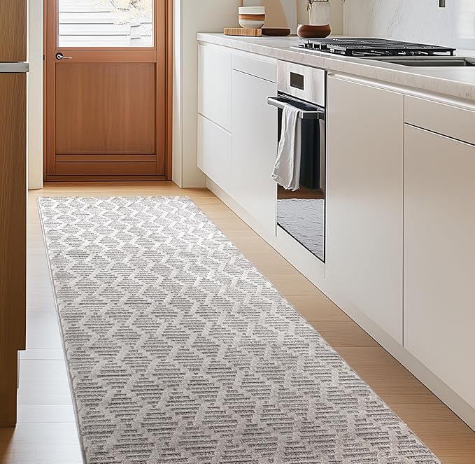 Well Woven Custom Size Hallway & Stair Runner- Harlow Babylon Taupe 31 Inches Wide x 7 Feet Long Runner (31" x 7') Runner Rug - Moroccan Diamond Pattern, Ultra-Soft, Easy-Clean