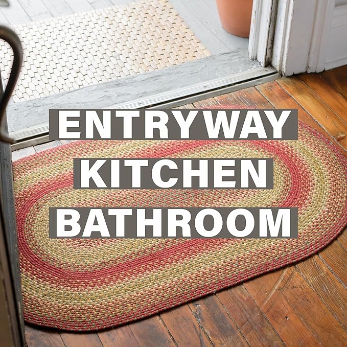 Homespice Cider Barn Cranberry Red Braided Runner Rug, Jute, 22x72 Rectangle - Perfect Country Primitive Decor for Kitchen, Bathroom, Everywhere